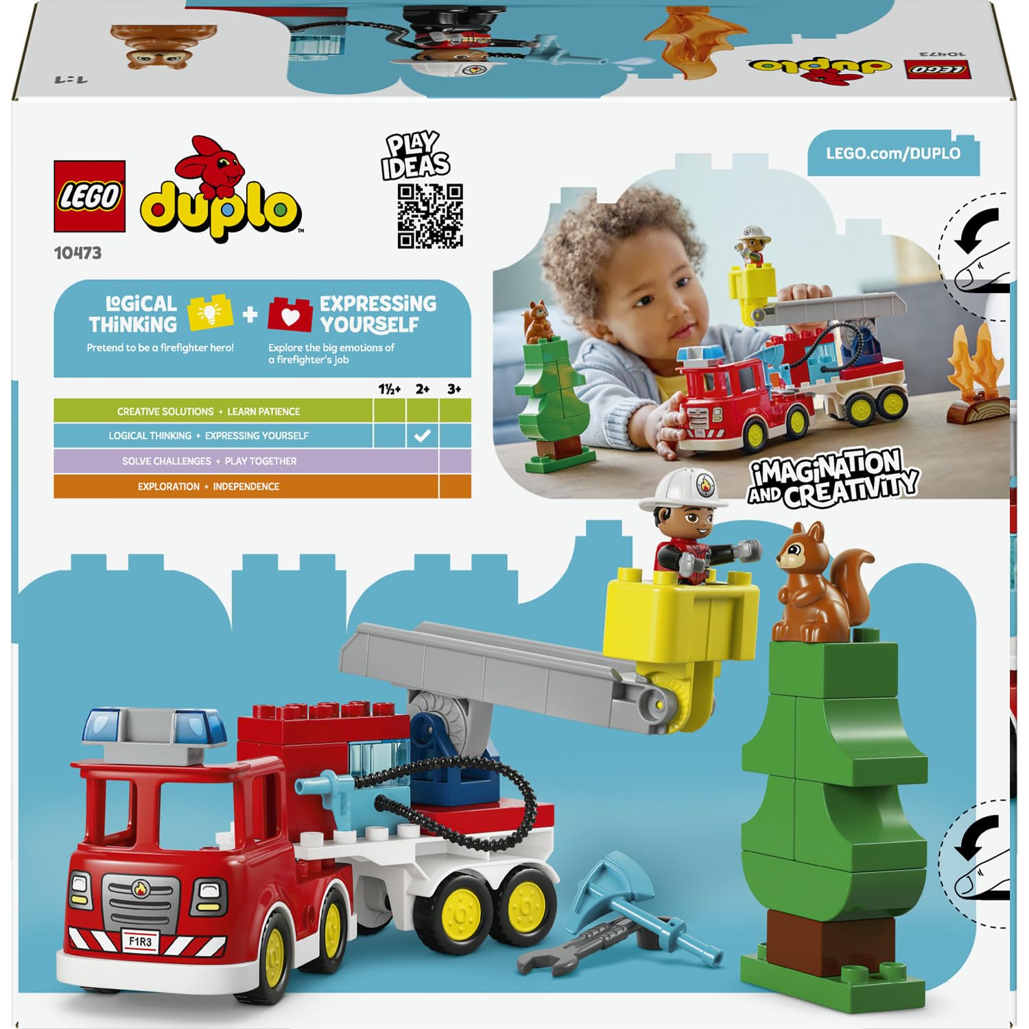 LEGO DUPLO Kasabası Hortumlu İtfaiye Aracı ve İtfaiyeci 10473-2 Yaş ve Üzeri Çocuklar için İtfaiyeci Figürü, Sincap, Balta ve Anahtar İçeren Eğitici Oyuncak Yapım Seti, Hediye Fikri (28 Parça)