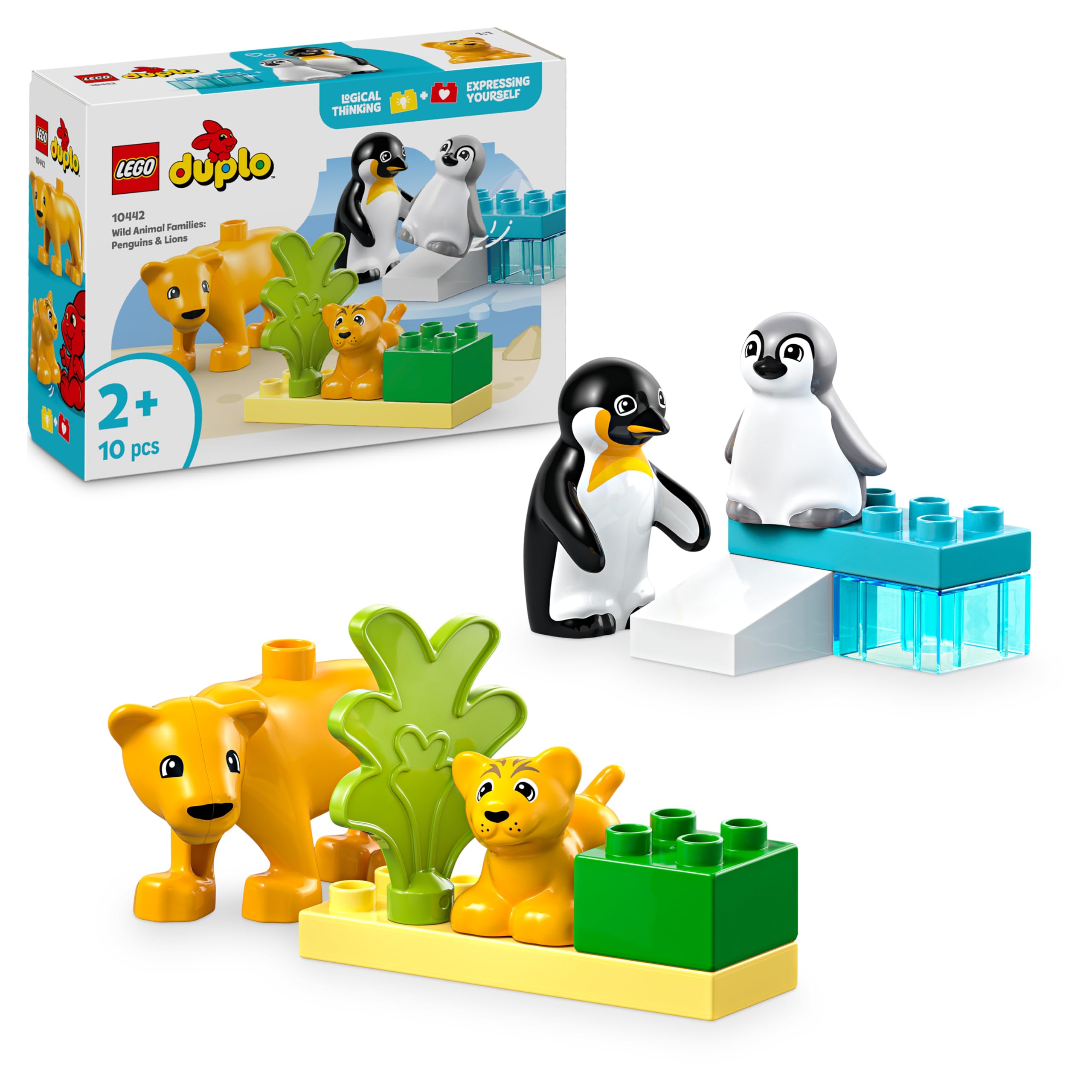 LEGO DUPLO Town Vahşi Hayvan Aileleri: Penguenler ve Aslanlar 10442-2 Yaş ve Üzeri Çocuklar için Eğitici ve Yaratıcı Oyuncak Yapım Seti (10 Parça)