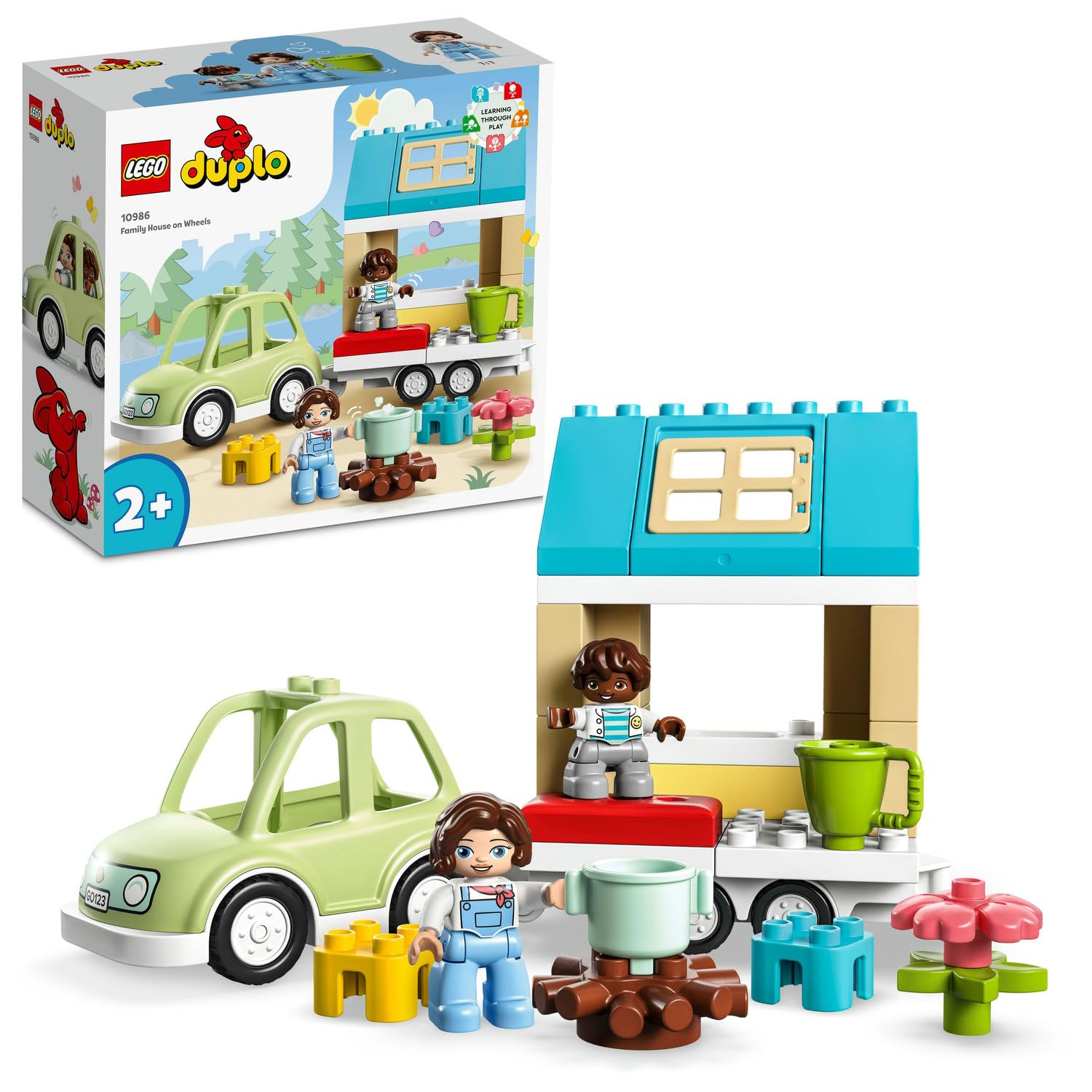 LEGO DUPLO Kasabası Tekerlekli Aile Evi 10986 – 2 Yaş ve Üzeri Çocuklar için Hediye Fikri, Tekerlekli Oyuncak Ev, Araba, Kamp Ateşi, Fincan ve 2 Figür İçeren Yaratıcı Oyuncak Yapım Seti (31 Parça)