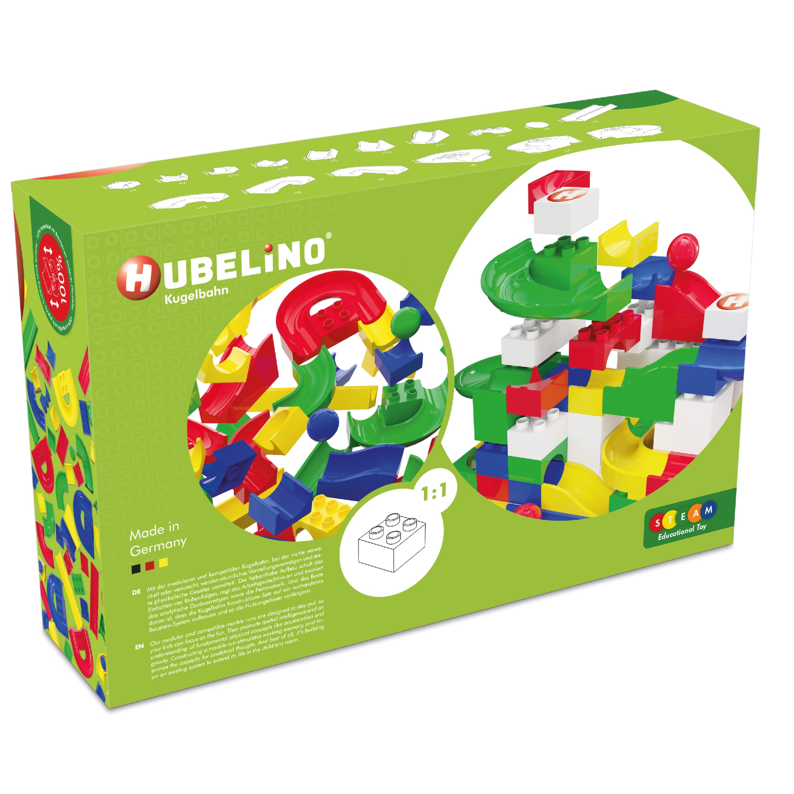 Hubelino 420381 – Bilya pisti – Bahnelemente set – 4 yaşından itibaren (% 100 uyumlu Duplo) – 128 parçalar