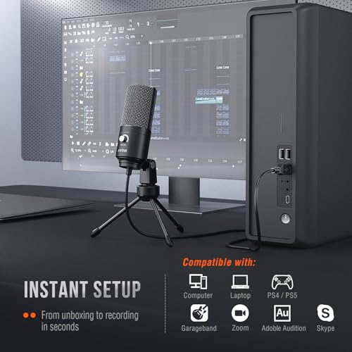 FIFINE USB Mikrofon, Dizüstü Bilgisayar için Metal Kondenser Kayıt Mikrofonu MAC veya Windows Kardioid Stüdyo Kayıt Vokalleri, Seslendirmeler, Yayın Akışı ve YouTube Videoları-K669B