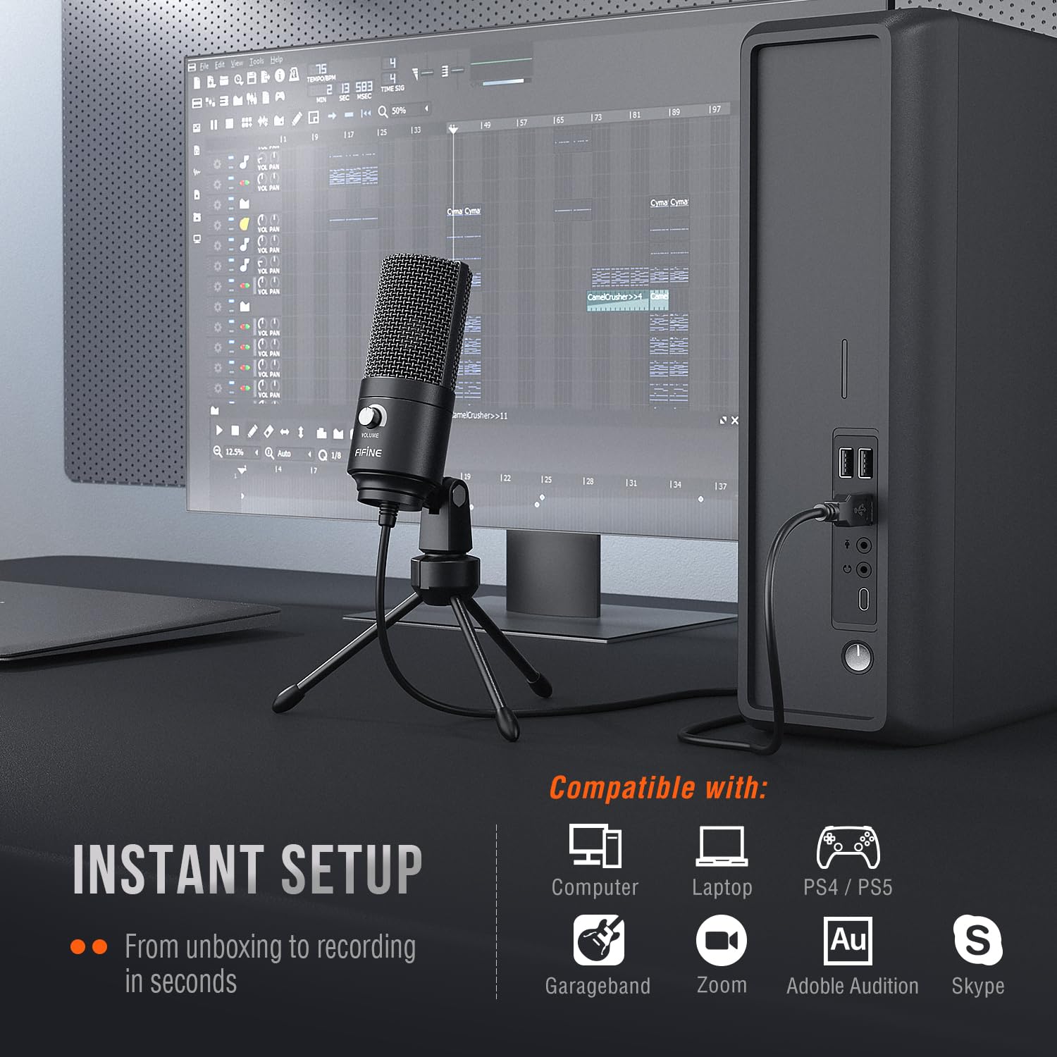 FIFINE USB Mikrofon, Dizüstü Bilgisayar için Metal Kondenser Kayıt Mikrofonu MAC veya Windows Kardioid Stüdyo Kayıt Vokalleri, Seslendirmeler, Yayın Akışı ve YouTube Videoları-K669B