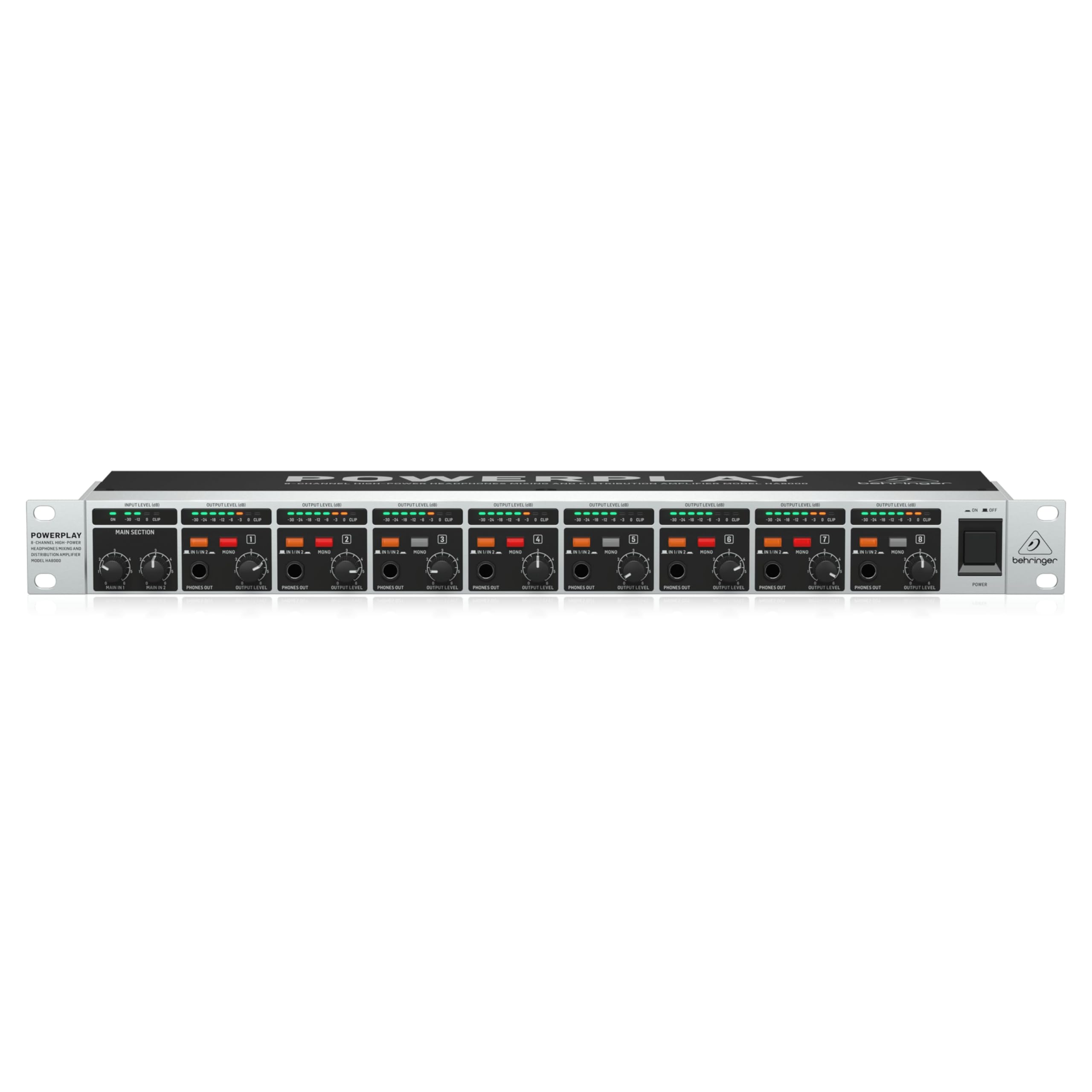BEHRINGER POWERPLAY HA8000 V2 8-Kanal Yüksek Çıkışlı Kulaklık Mix ve Dağıtım Amfisi