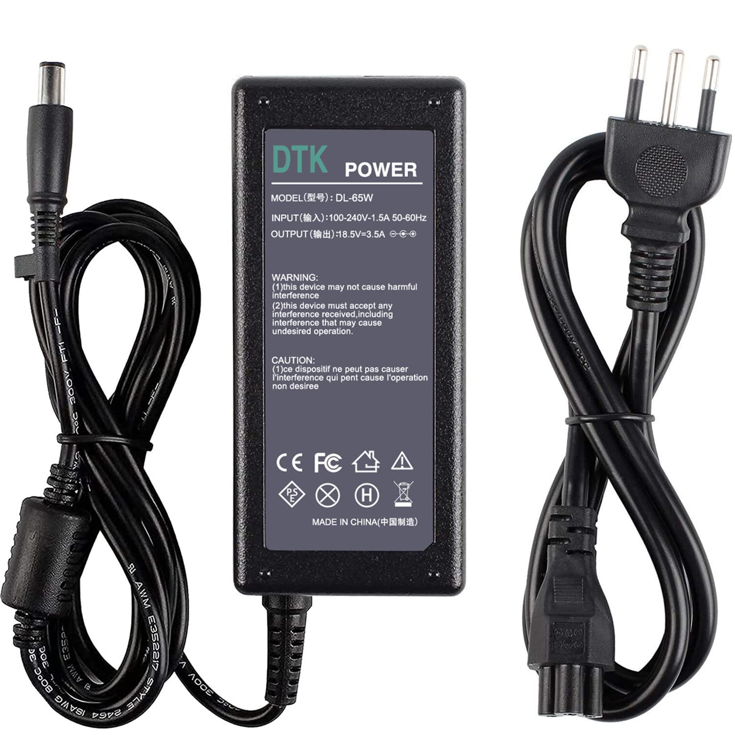 DTK® Dizüstü Bilgisayar Şarj Cihazı Güç Adaptörü İtalyan Fişi HP 18,5V 3.5A 65 W Güç Kaynağı Şarj Noktası Boyutu 7,4 mm x 5,0 mm