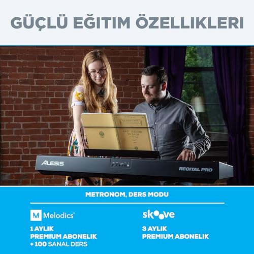 Alesis Recital Pro - Dijital Piyano Klavye 88 Ağırlıklı Çekiç Hareketli Tuşu, 12 Premium Ses ve Dahili Hoparlörlü