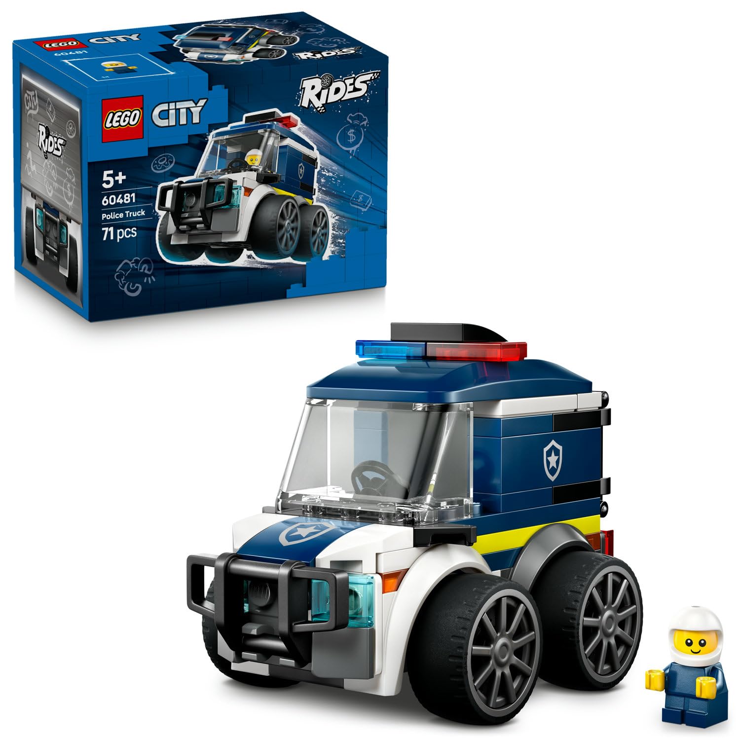 LEGO City Araçlar - Polis Kamyonu 60481 – 5 Yaş ve Üzeri Erkek ve Kız Çocuklar için Polis Memuru Minifigürü İçeren Yaratıcı Oyuncak Araba Yapım Seti, Çocuklar için Eğlenceli Hediye Fikri (71 Parça)