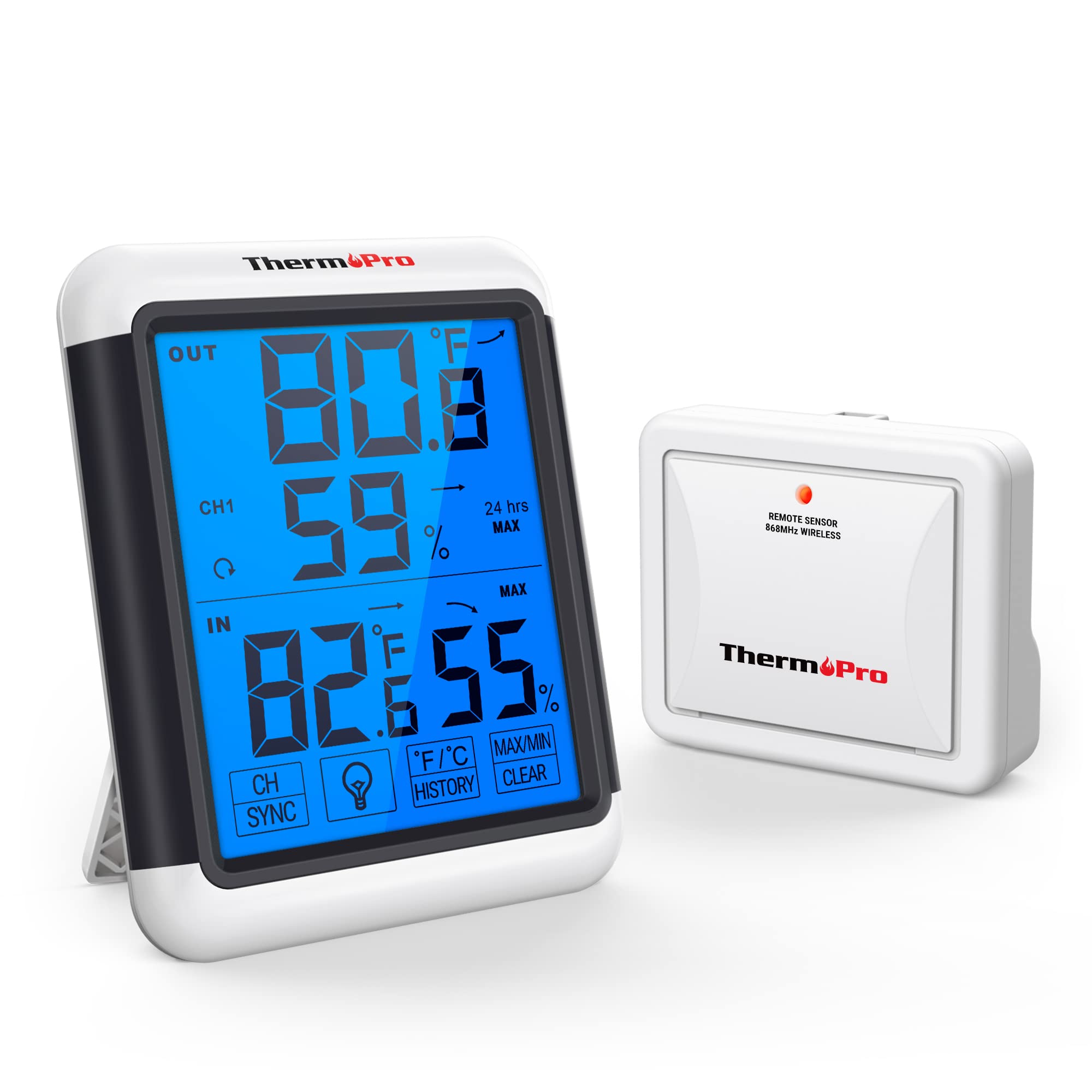 ThermoPro TP65C kablosuz termo-higrometre dijital termometre higrometre iklim monitörü kablosuz dış mekan sensörlü kablosuz hava istasyonu, 60m'ye kadar menzil