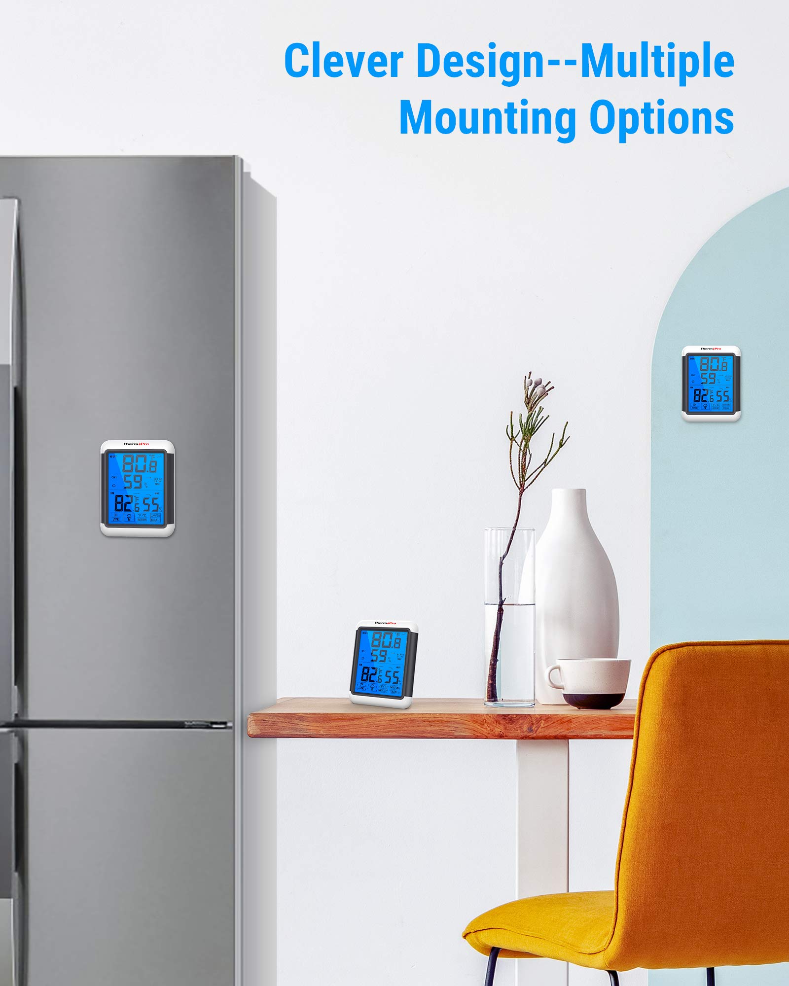 ThermoPro TP65C kablosuz termo-higrometre dijital termometre higrometre iklim monitörü kablosuz dış mekan sensörlü kablosuz hava istasyonu, 60m'ye kadar menzil