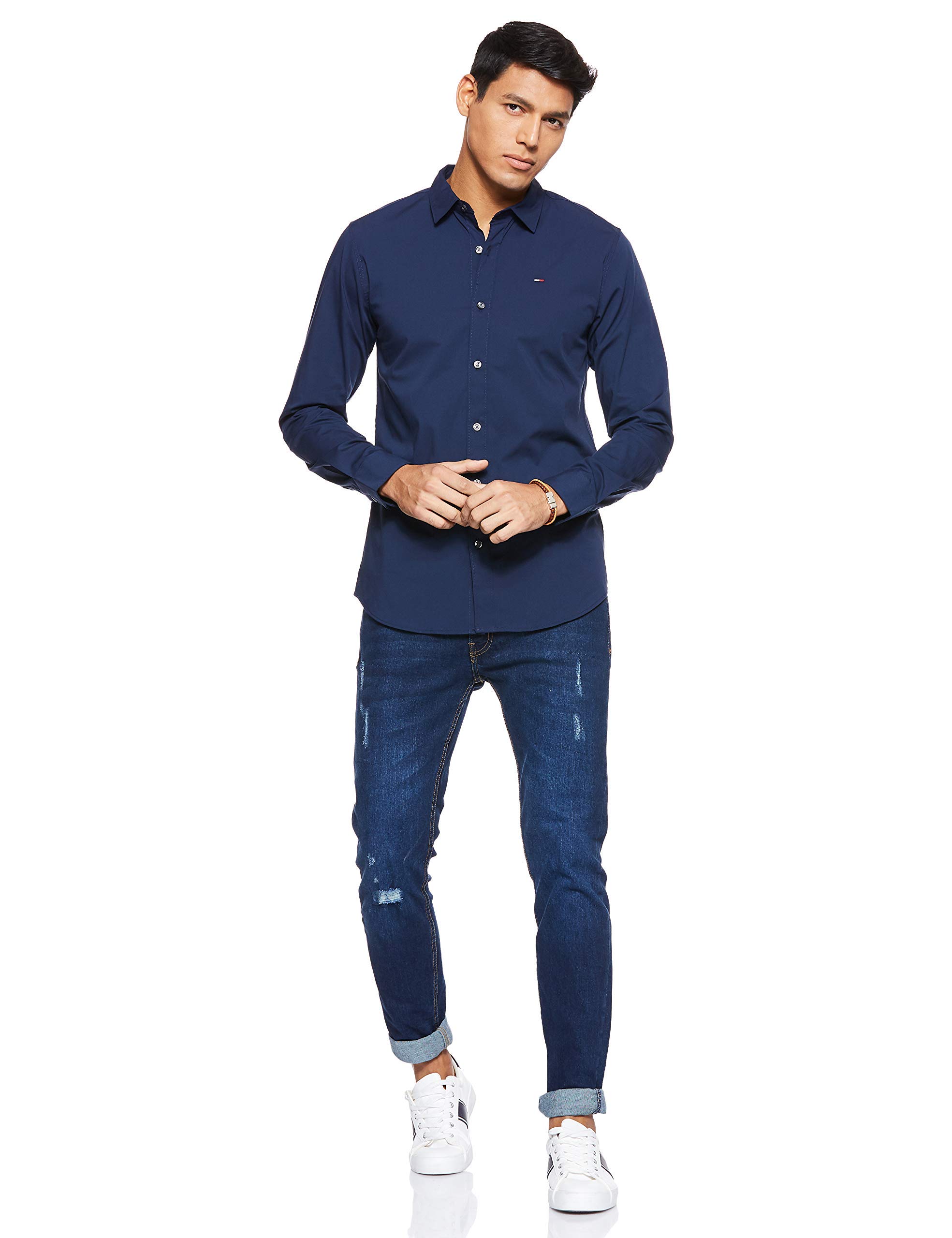 Tommy Jeans TJM ORIGINAL STRETCH SHIRT Erkek SHIRT BLACK IRIS S