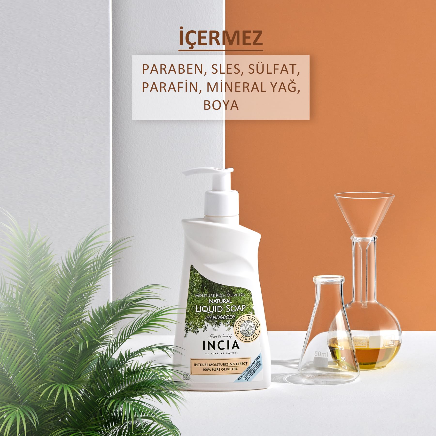 INCIA%100 Doğal Sıvı Kastil Sabunu Yoğun Nemlendirici Zeytinyağlı 10 Bitkisel Değerli Yağ Vegan 250 ml