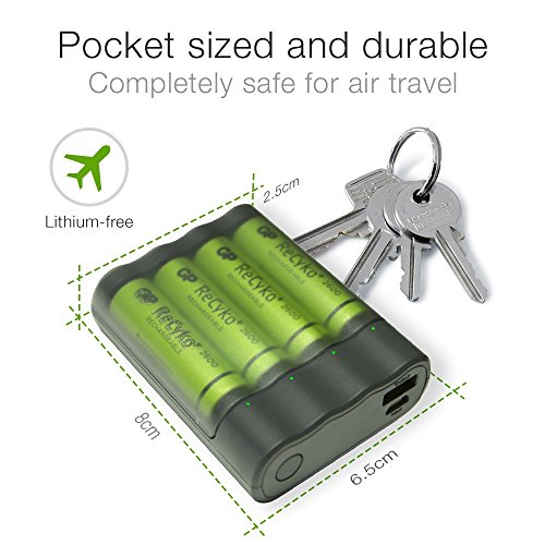 GP Batteries GPX411 ChargeAnyWay 2-in-1 Pil Şarj Cihazı + Anlık Powerbank ve Recyko+ 4 Adet 2700 AA Kalem Pilli Set