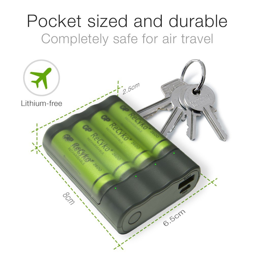 GP Batteries GPX411 ChargeAnyWay 2-in-1 Pil Şarj Cihazı + Anlık Powerbank ve Recyko+ 4 Adet 2700 AA Kalem Pilli Set