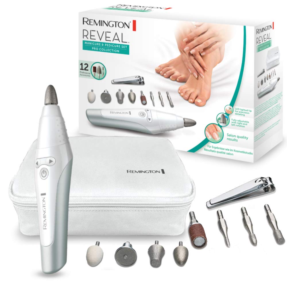Remington Pro Collection REVEAL MAN3000 manikür ve pedikür seti, 12 parça, LED ışıklı uç, gri/beyaz