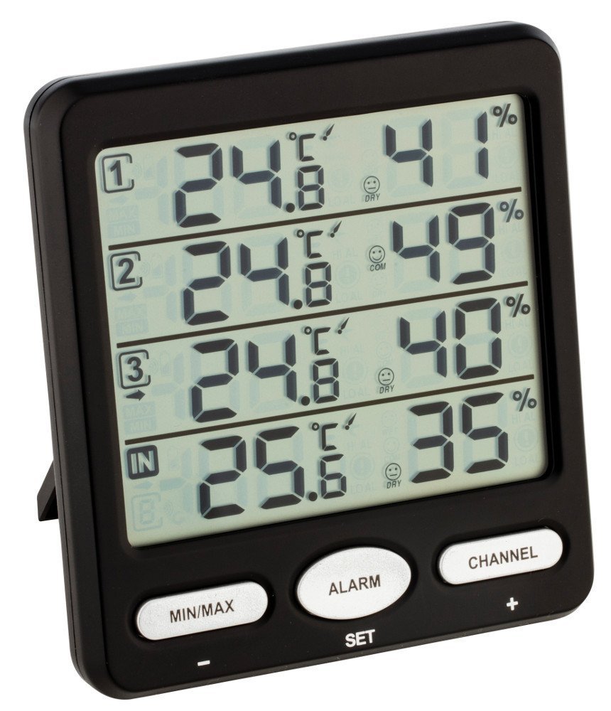 TFA Dostmann TFA 30.3054 telsiz termo-higrometre klima monitörü (pillerle birlikte siyah)