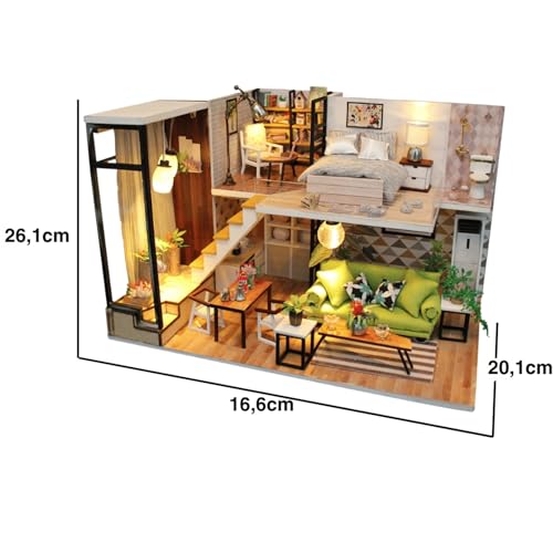 Minyatür Ev Yapma Seti – Ahşap DIY Maket Hobi Kiti – LED Işıklı 2 Katlı Maket – Kendin Yap Dekoratif Maket Ev – Yetişkinlere Özel Hediye