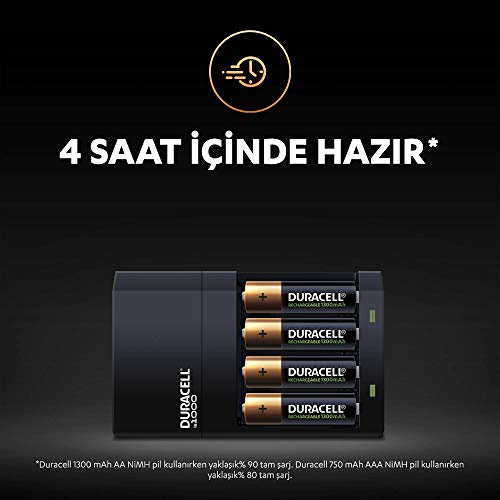 Duracell CEF 14 Pil Şarj Cihazı, 4 saat (1 adet) ve Şarj Edilebilir AA ve AAA Pil (2'şer adet)