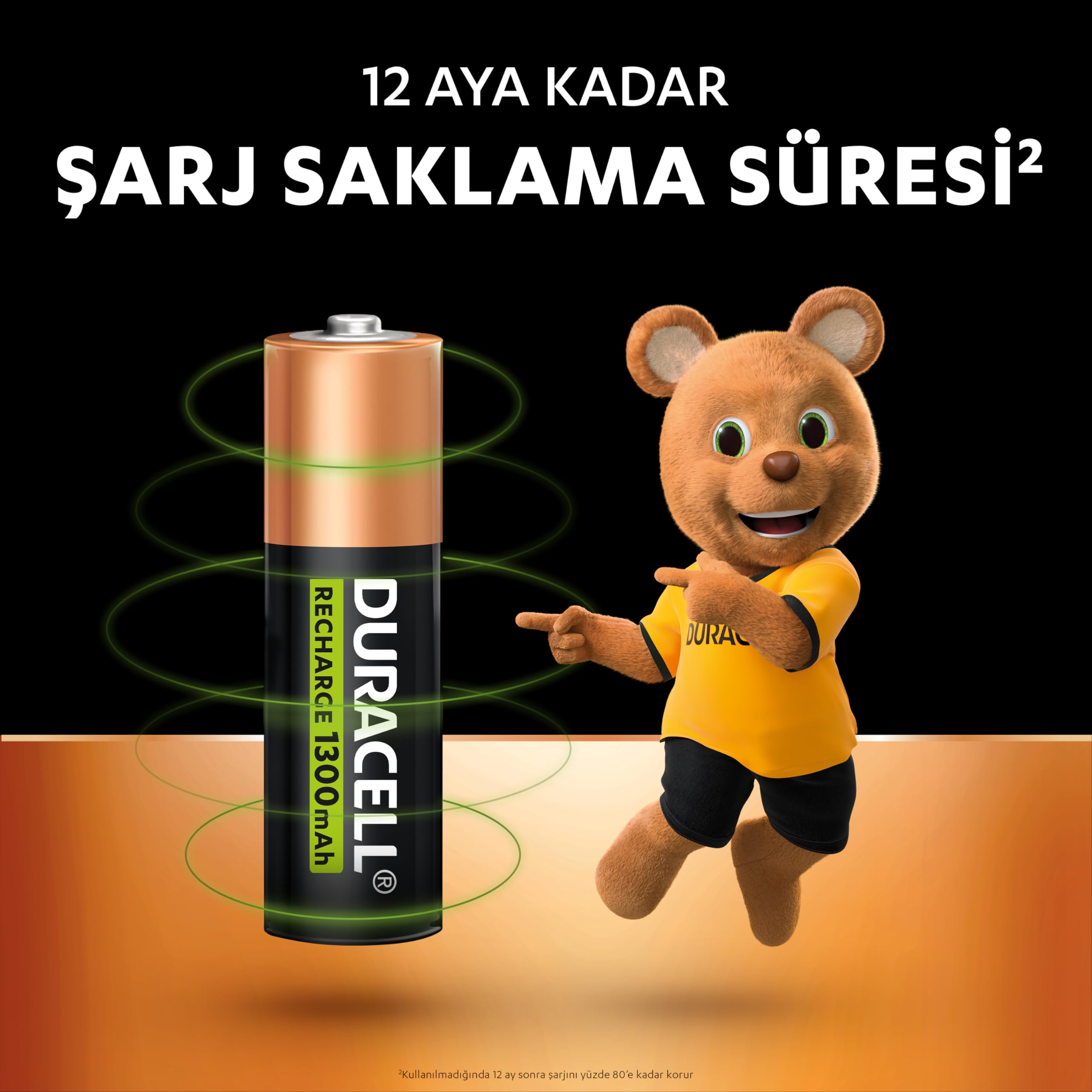 Duracell Şarj Edilebilir Pil AA Kalem (2'li Paket), 1300 mAh NiMH, 2000 Sarj Döngüsü, Önceden Sarj E