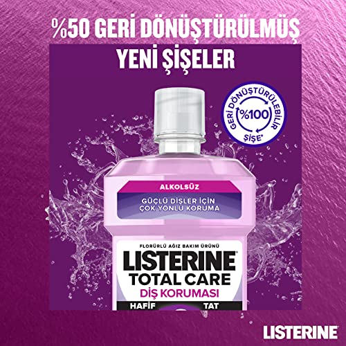 listerine, total care, diş koruyucu, 6 etkili florürlü ağız bakım ürünü, hafif tat, sıfır alkol, nane aromalı, 250ml