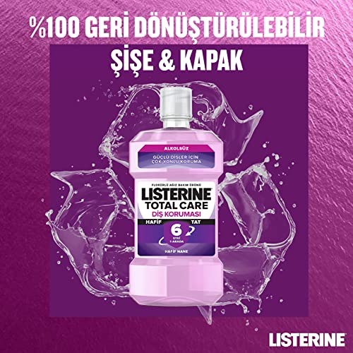listerine, total care, diş koruyucu, 6 etkili florürlü ağız bakım ürünü, hafif tat, sıfır alkol, nane aromalı, 250ml