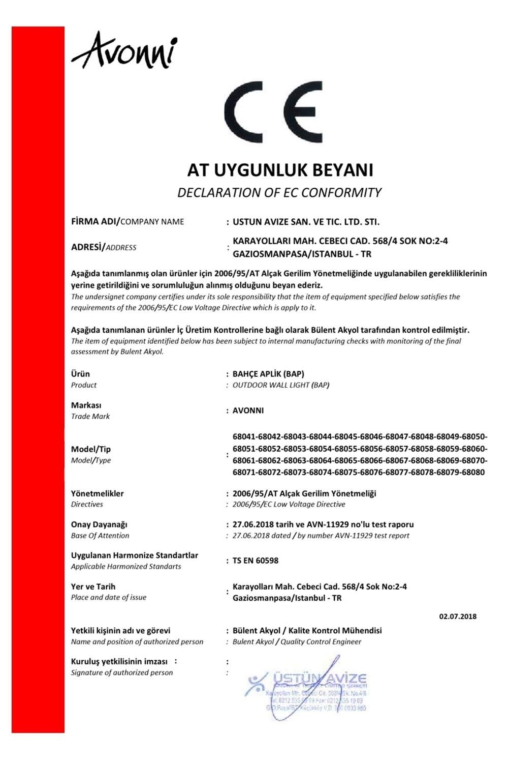 Avonni BAP-68049-BSA-M3-OP Sarı/Siyah Elektrostatik Toz Boyalı Dış Mekan Aydınlatma, E27, Aluminyum, Polikarbon Cam, 32x30cm