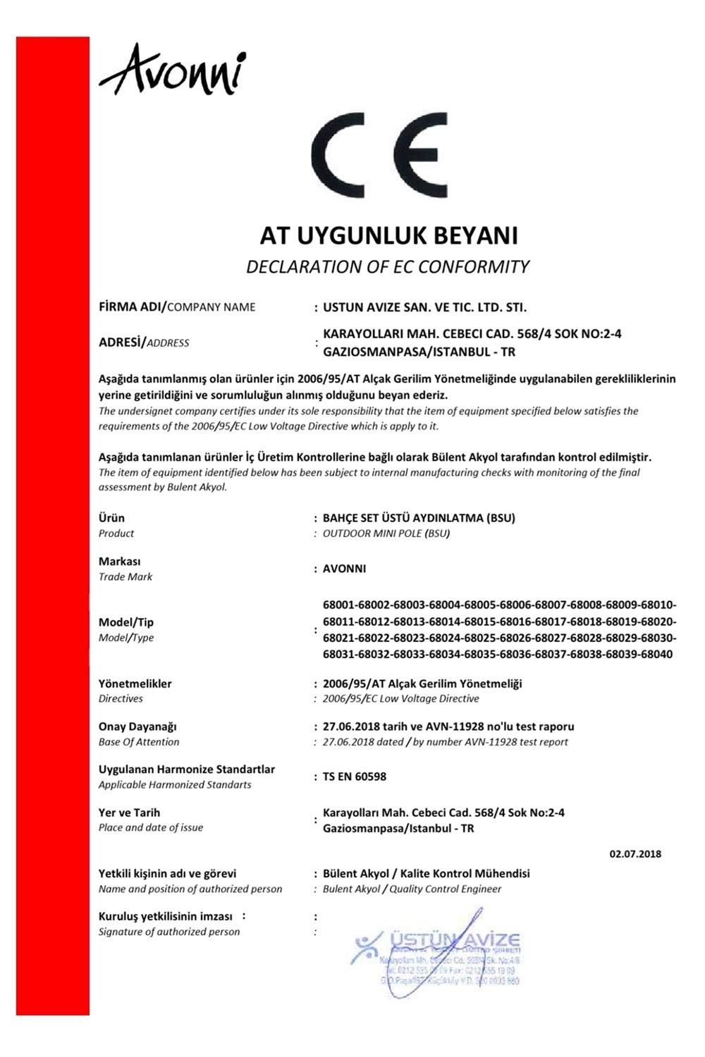 AVONNI BSU-68026-BSY-KOP Kahverengi/Siyah Elektrostatik Toz Boyalı Dış Mekan Aydınlatma, E27, Aluminyum, Polikarbon Cam, 30cm