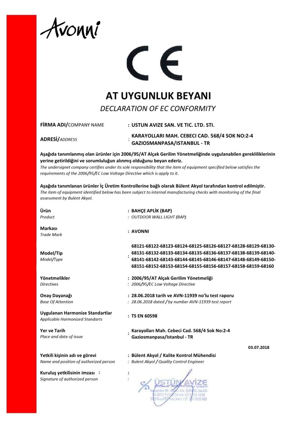 AVONNI BAP-68155-BBY Gri Elektrostatik Toz Boyalı Dış Mekan Aydınlatma, E27, Aluminyum, Polikarbon Cam, 24cm