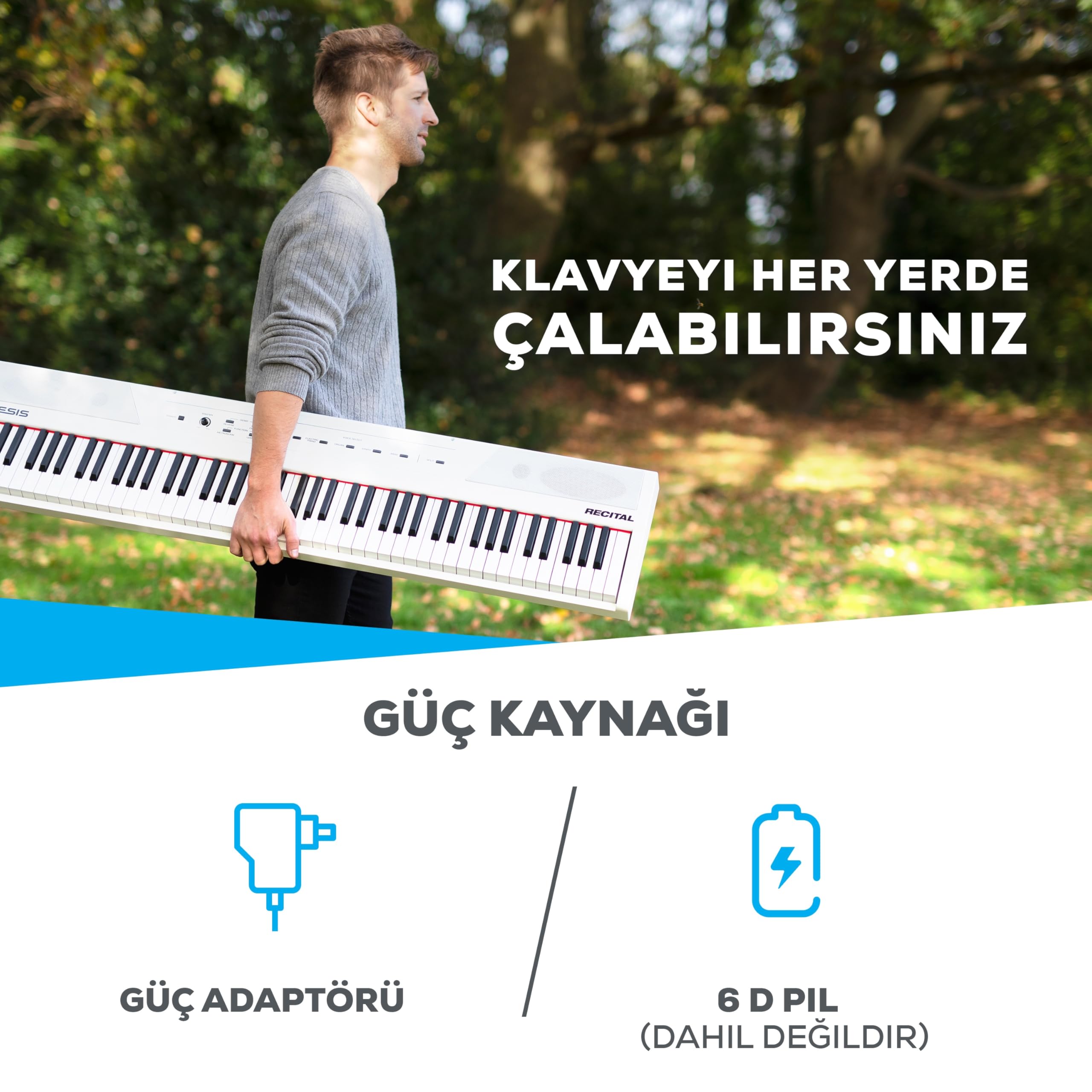 Alesis Recital White Dijital Piano Klavye 88 Tuşlu Yeni Başlayanlar İçin Yarı Ağırlıklı Tuşlu, Dahili Hoparlörlü ve Piano Dersli