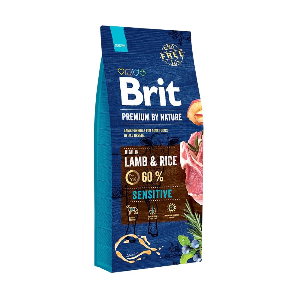 Brit Premium By Nature Kuru Köpek Maması, Kuzu Eti ve Pirinçli, Yetişkin, Her Boydan Cinsler İçin, Yüksek Sindirilebilir Protein, Yağlar ve Besinsel Maddeler, 15 kg