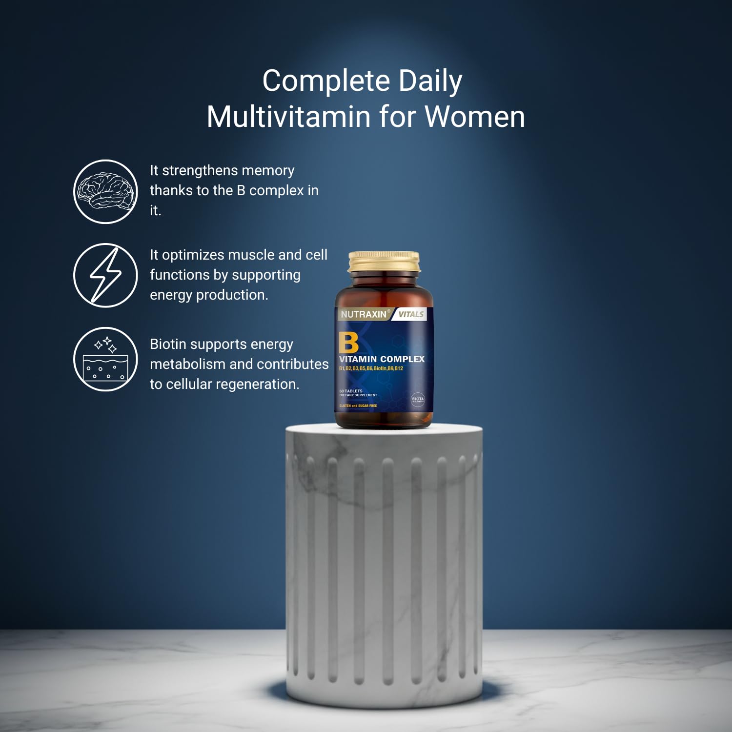 Nutraxin B Vitamin Complex – 10 Farklı B Vitamini İçerikli Takviye – 60 Tablet