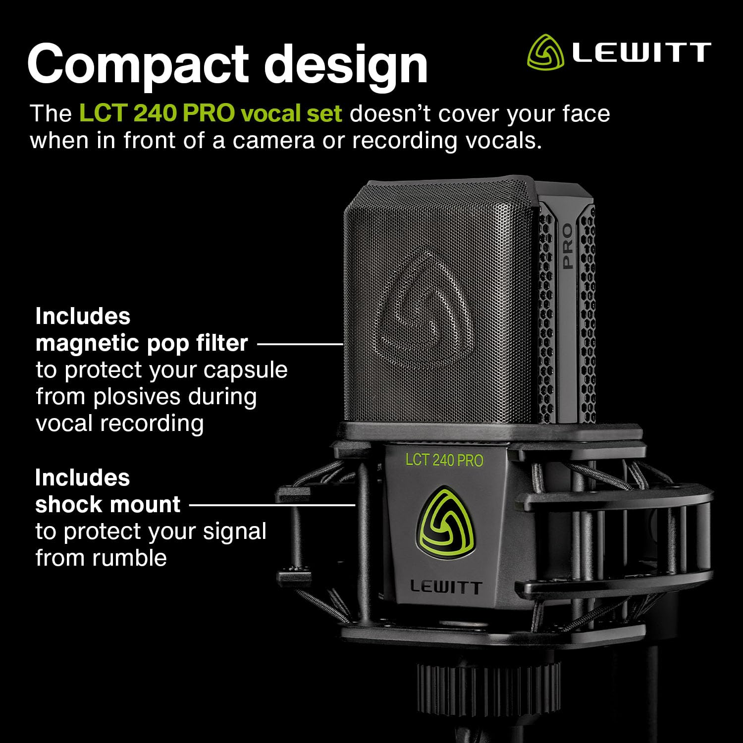 Lewitt-Ses vokal enstrüman kayıt ve akış için XLR kondenser mikrofon - LCT 240 PRO profesyonel kondenser kapsül mikrofon montaj ve ön cam - ev kaydı için mükemmel (siyah, VP)