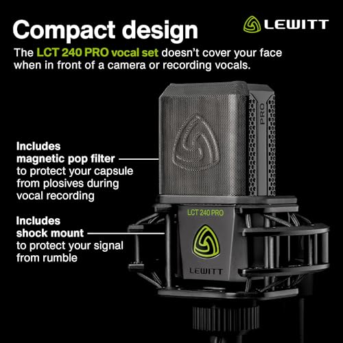 Lewitt-Ses vokal enstrüman kayıt ve akış için XLR kondenser mikrofon - LCT 240 PRO profesyonel kondenser kapsül mikrofon montaj ve ön cam - ev kaydı için mükemmel (siyah, VP)