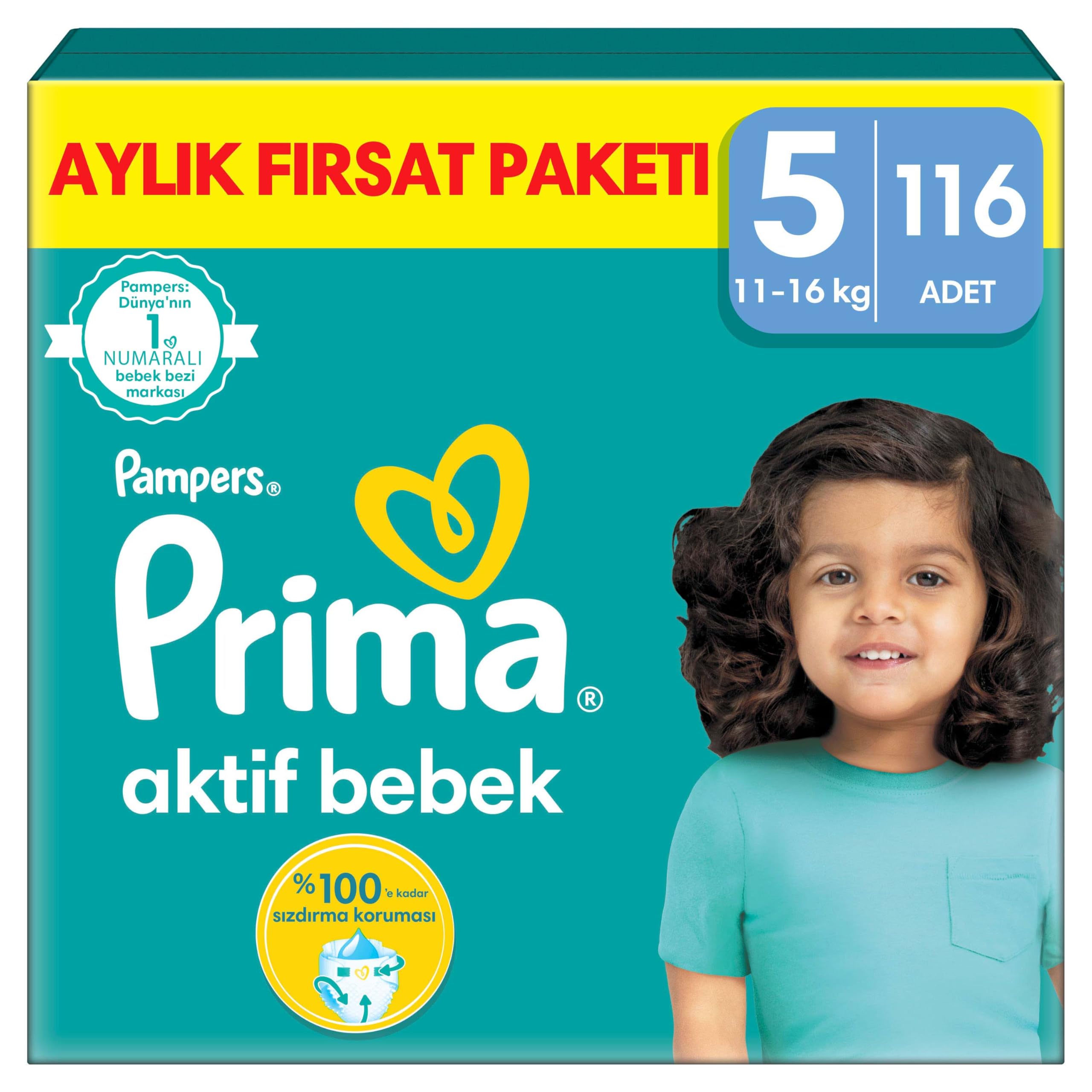 Prima Bebek Bezi Aktif Bebek 5 Beden 116 Adet Junior Aylık Fırsat Paketi