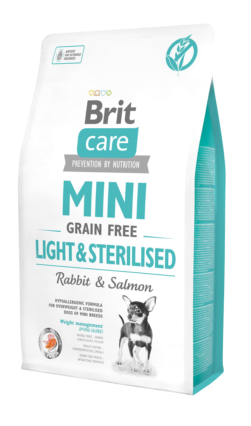 Brit Care Light & Sterilised, Minik Irk - Kısırlaştırılmış Köpekler İçin, Tahılsız, Hipoalerjenik Tavşan Etli Ve Somon Balıklı Kuru Mama, 2 kg
