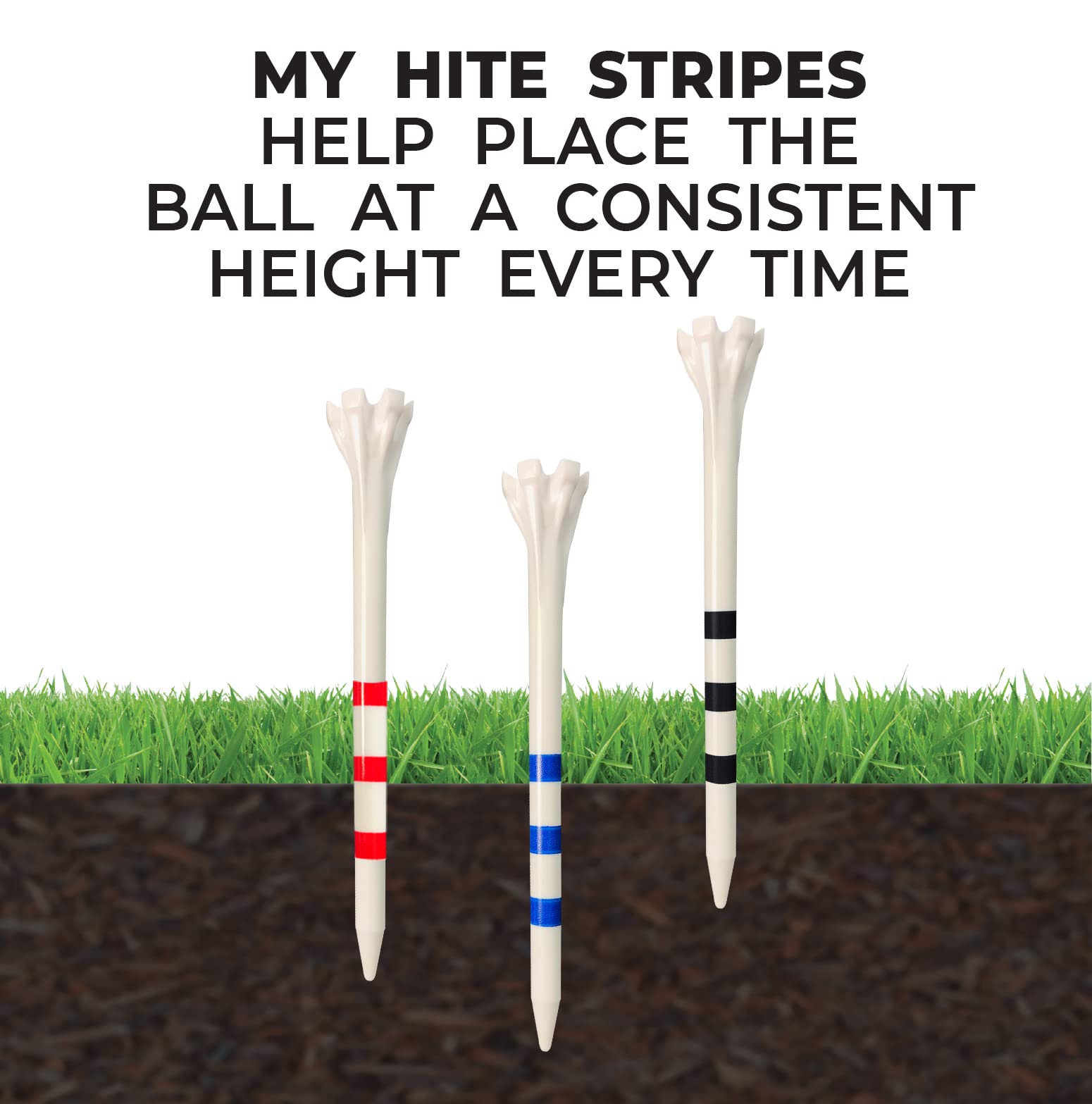 Champ 3-1/4" My Hite FlyTee Beyaz/Siyah Çizgili Golf Tişörtü, 100 Adet