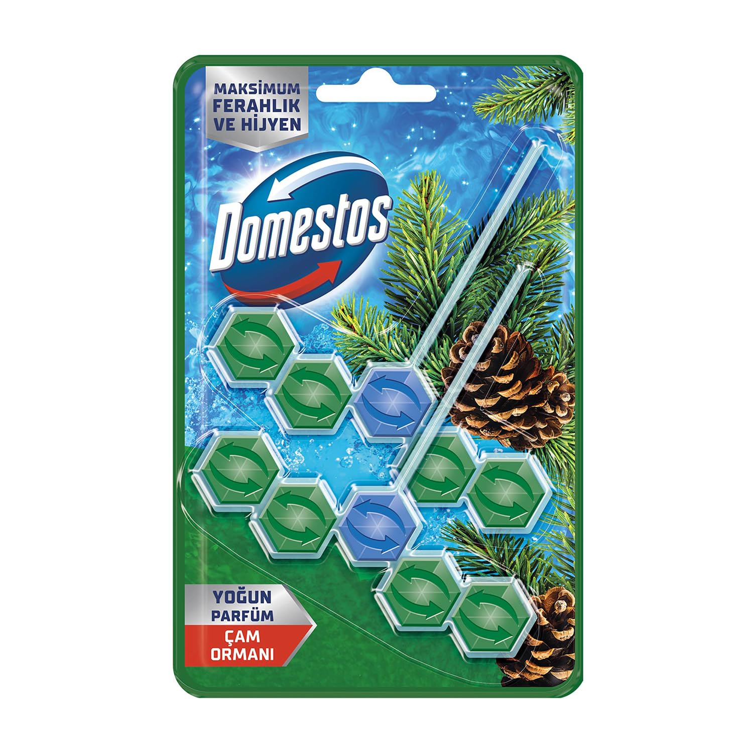 Domestos WC Blok 5'li Güç Çam Ferahlığı 600 Sifona Kadar Güçlü Temizlik 110 gr İkili Paket
