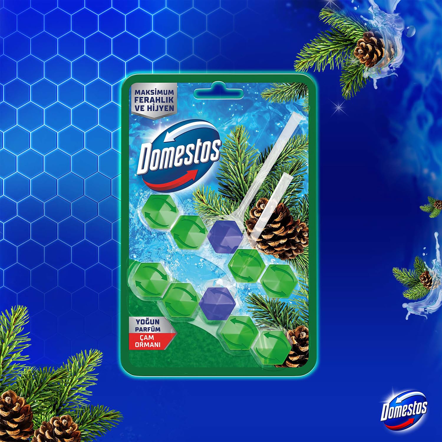 Domestos WC Blok 5'li Güç Çam Ferahlığı 600 Sifona Kadar Güçlü Temizlik 110 gr İkili Paket