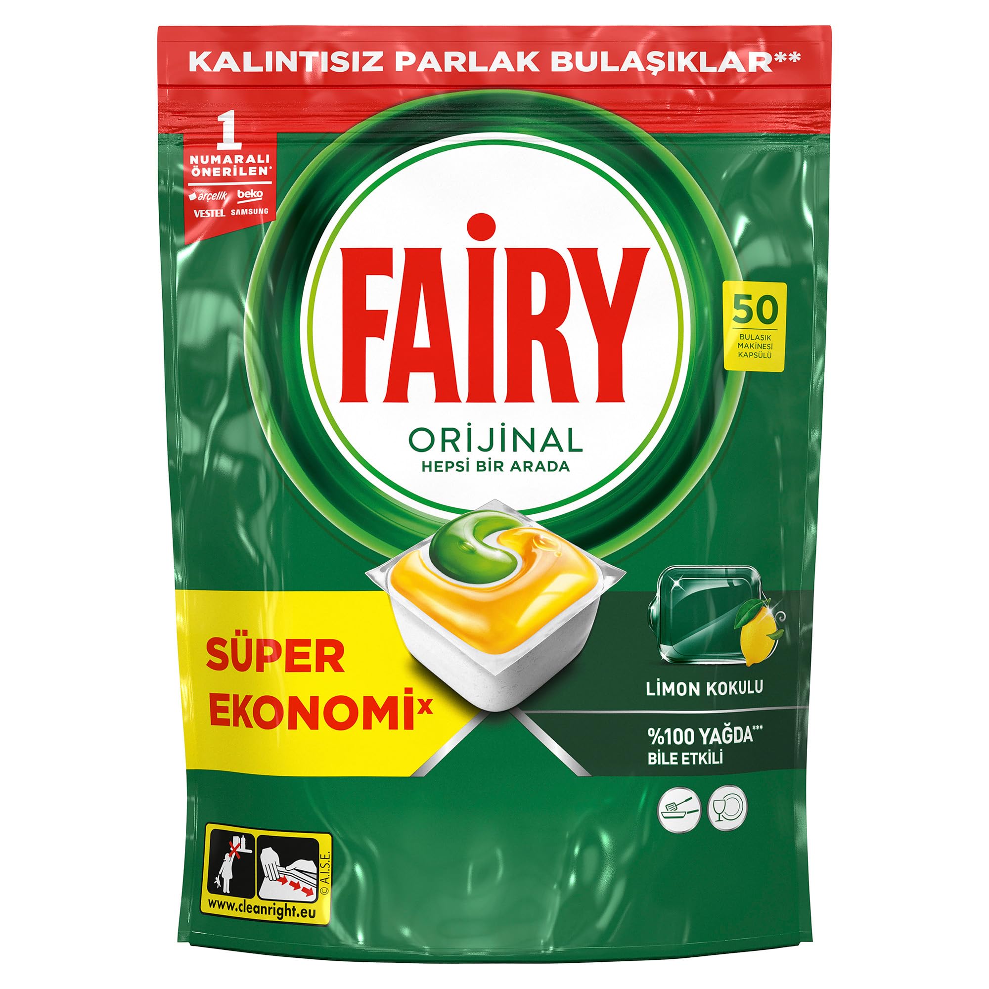 Fairy Hepsi Bir Arada Bulaşık Makinesi Deterjanı Kapsülü/Tableti 50 Yıkama Limon Kokulu
