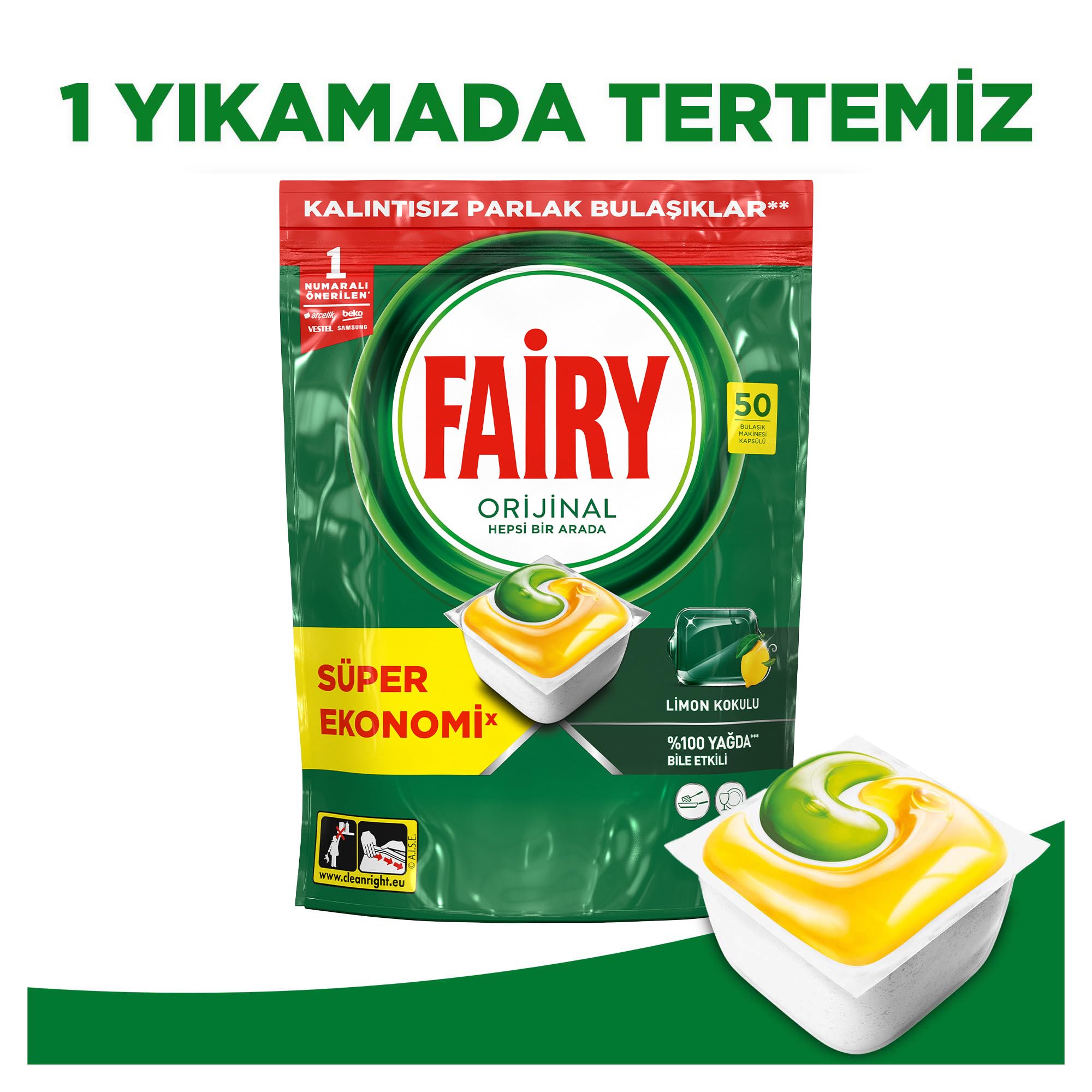 Fairy Hepsi Bir Arada Bulaşık Makinesi Deterjanı Kapsülü/Tableti 50 Yıkama Limon Kokulu