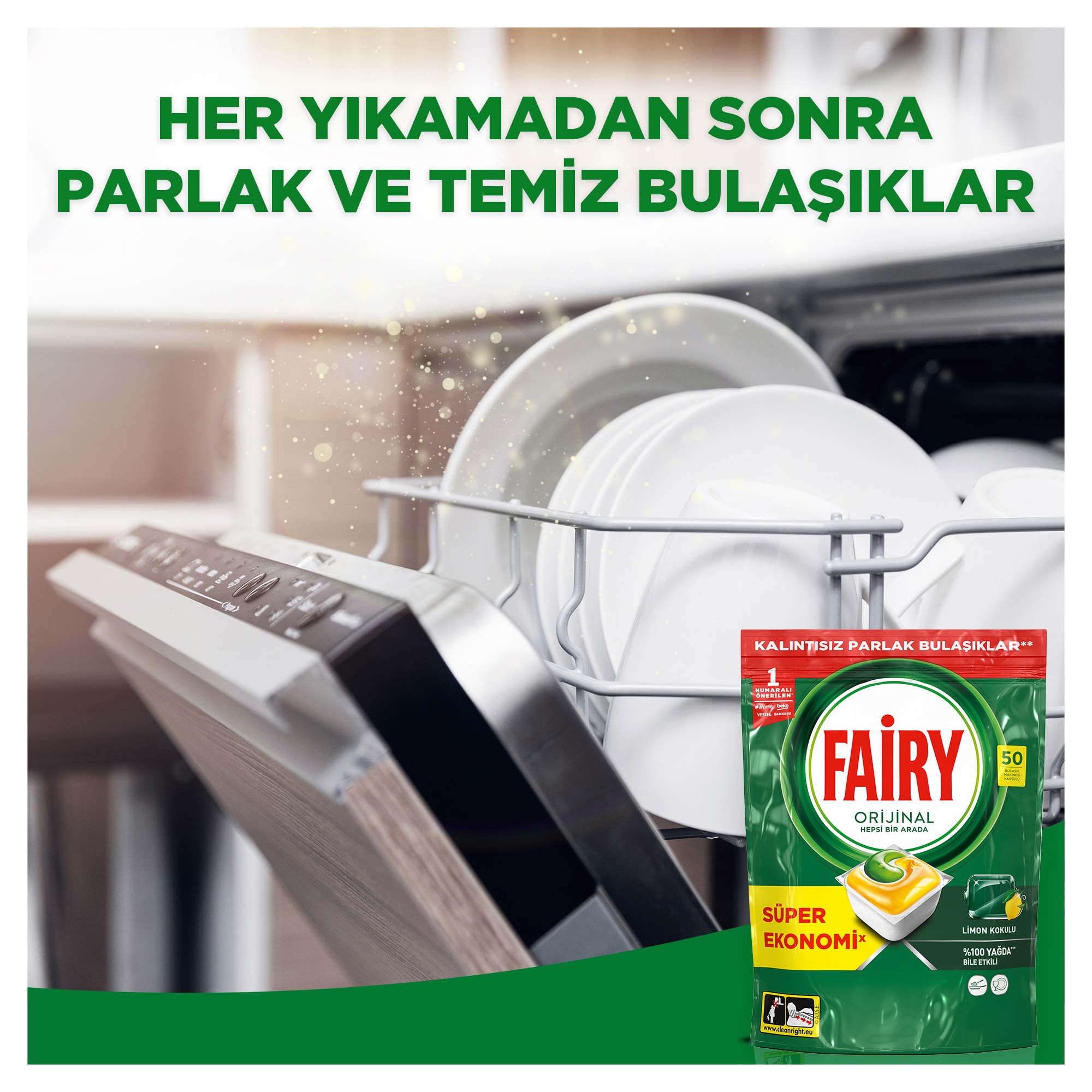 Fairy Hepsi Bir Arada Bulaşık Makinesi Deterjanı Kapsülü/Tableti 50 Yıkama Limon Kokulu