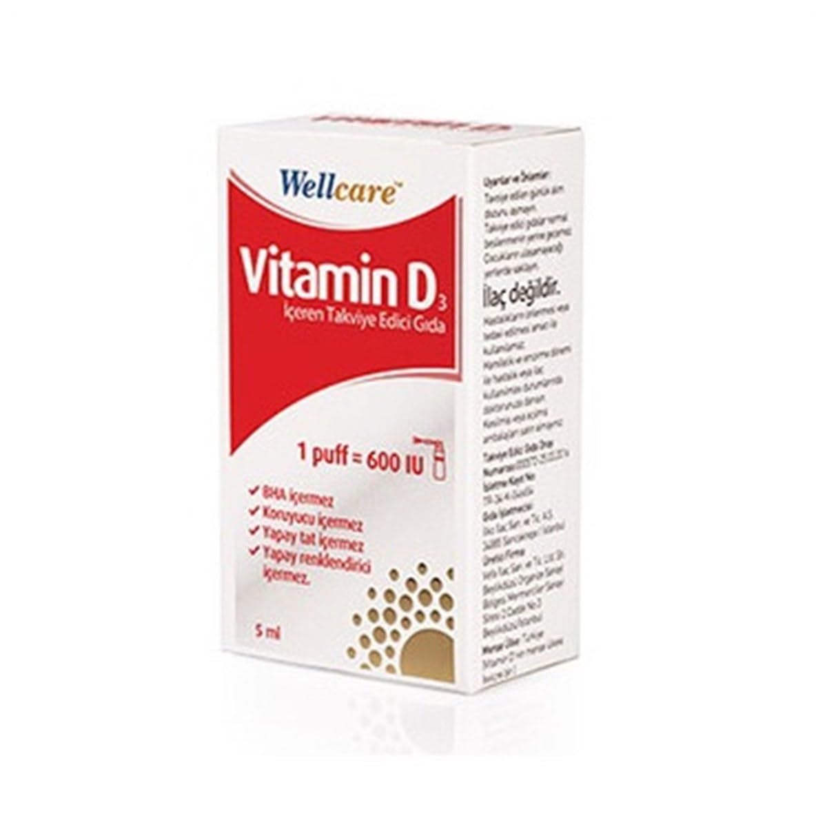 Wellcare Vitamin D3 600 IU 5 mL Sprey AROMASIZ Renkli
