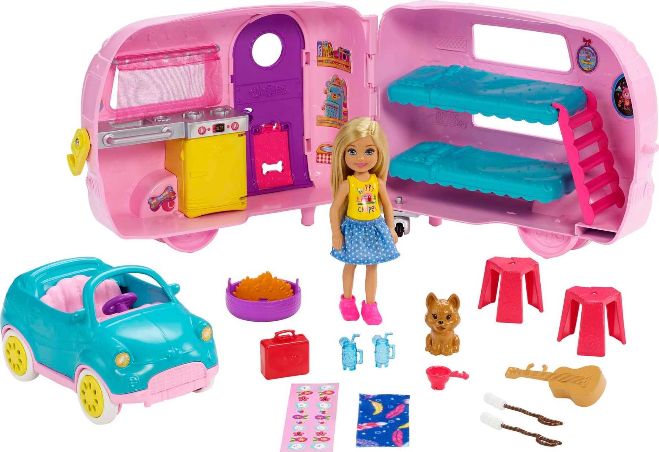 Barbie Club Chelsea Karavan Barbie Club Chelsea Karavanı Oyun Seti, Chelsea'nin Yavru Köpeği ve Aksesuarlar FXG90 FXG90