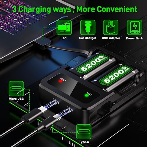 Ukor Xbox One/Xbox Series X|S Xbox One S/Xbox One X/Xbox One Elite Kablosuz Kumanda için Şarj Cihazlı Hızlı Şarj 2600 mAh Şarj Edilebilir Pil Paketleri, Uzun Ömürlü Akıllı Koruma