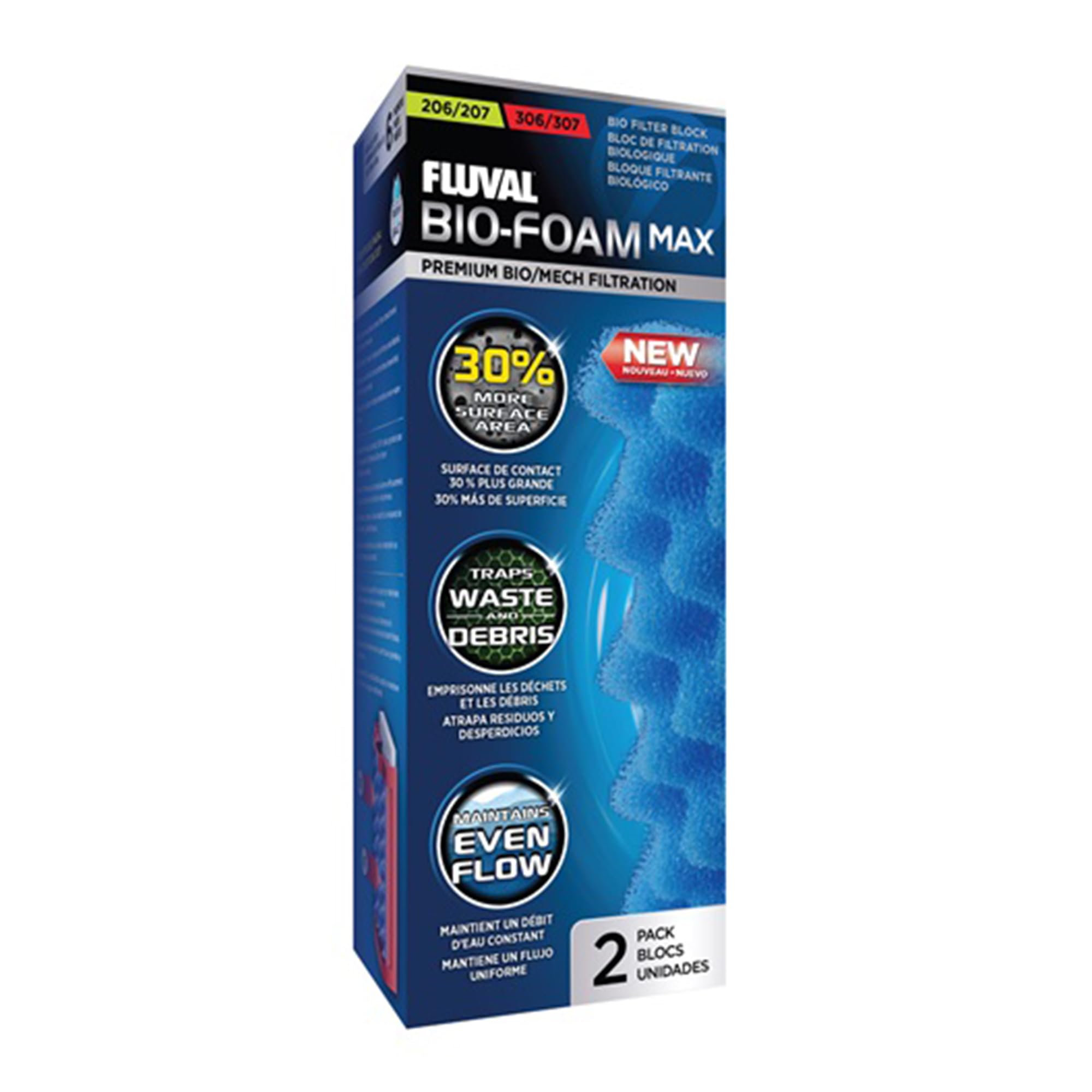 Fluval Bio-Foam MAX köpük filtre, büyütülmüş yüzey, Fluval 207 ve 307 dış filtre için, 2'li paket