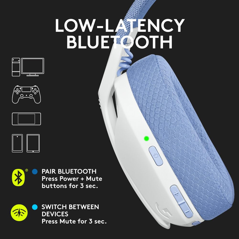 Logitech G G435 LIGHTSPEED Kablosuz Kulak Üstü Oyuncu Kulaklığı, Bluetooth, Dahili Mikrofon, 40 mm Ses Sürücüleri, 165 gr, 18 Saat Pil Ömrü, Beyaz