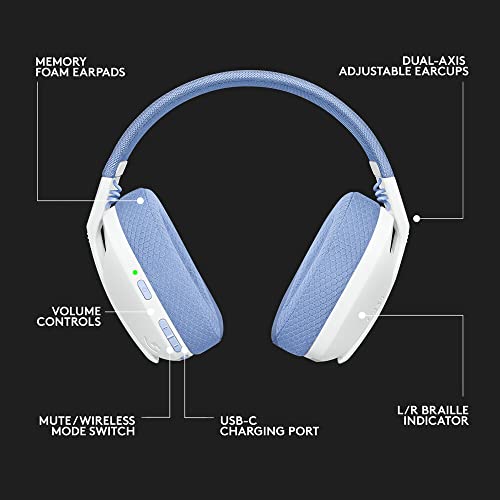 Logitech G G435 LIGHTSPEED Kablosuz Kulak Üstü Oyuncu Kulaklığı, Bluetooth, Dahili Mikrofon, 40 mm Ses Sürücüleri, 165 gr, 18 Saat Pil Ömrü, Beyaz