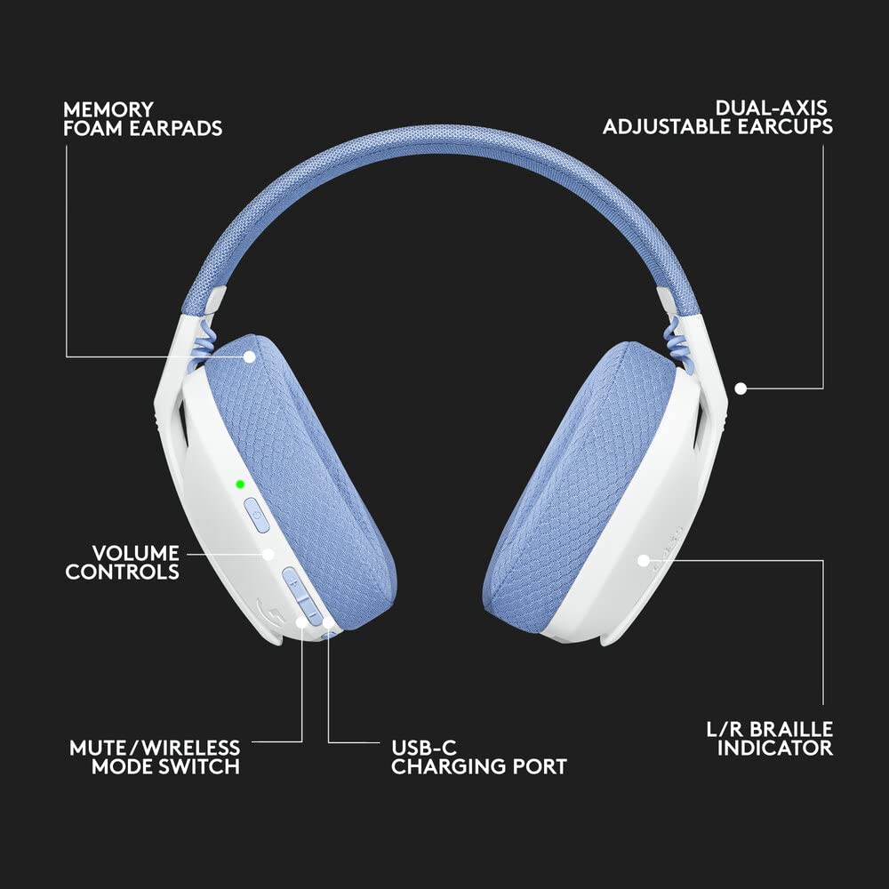 Logitech G G435 LIGHTSPEED Kablosuz Kulak Üstü Oyuncu Kulaklığı, Bluetooth, Dahili Mikrofon, 40 mm Ses Sürücüleri, 165 gr, 18 Saat Pil Ömrü, Beyaz