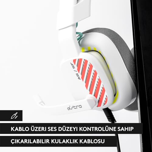 Logitech ASTRO A10 oyun kulaklığı, Gen 2 kablolu kulaklık, kulak üstü oyun kulaklığı, hafif ve sağlam, kolay açılır kapanır mikrofon, 32 mm sürücü, PS5, PS4, Nintendo Switch, PC için, beyaz