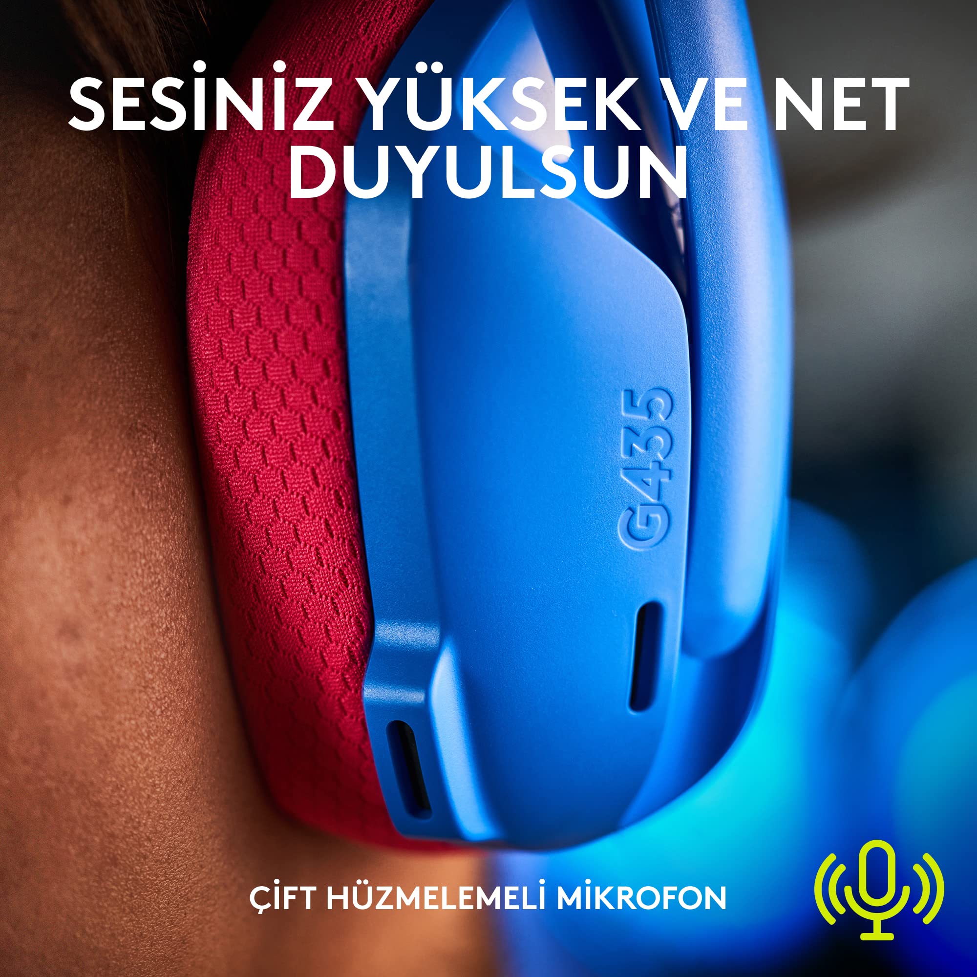 Logitech G G435 Lightspeed Kablosuz Kulak Üstü Oyuncu Kulaklığı, Bluetooth, Dahili Mikrofon, 40 mm Ses Sürücüleri, 165 gr, 18 Saat Pil Ömrü, Mavi