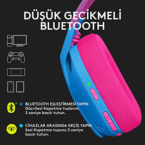 Logitech G G435 Lightspeed Kablosuz Kulak Üstü Oyuncu Kulaklığı, Bluetooth, Dahili Mikrofon, 40 mm Ses Sürücüleri, 165 gr, 18 Saat Pil Ömrü, Mavi