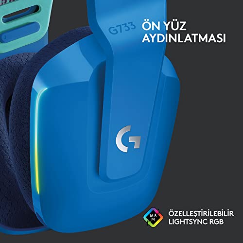 Logitech G G733 LIGHTSPEED Kablosuz Kulak Üstü Oyuncu Kulaklığı, LIGHTSYNC RGB, Blue Voice Mikrofon,